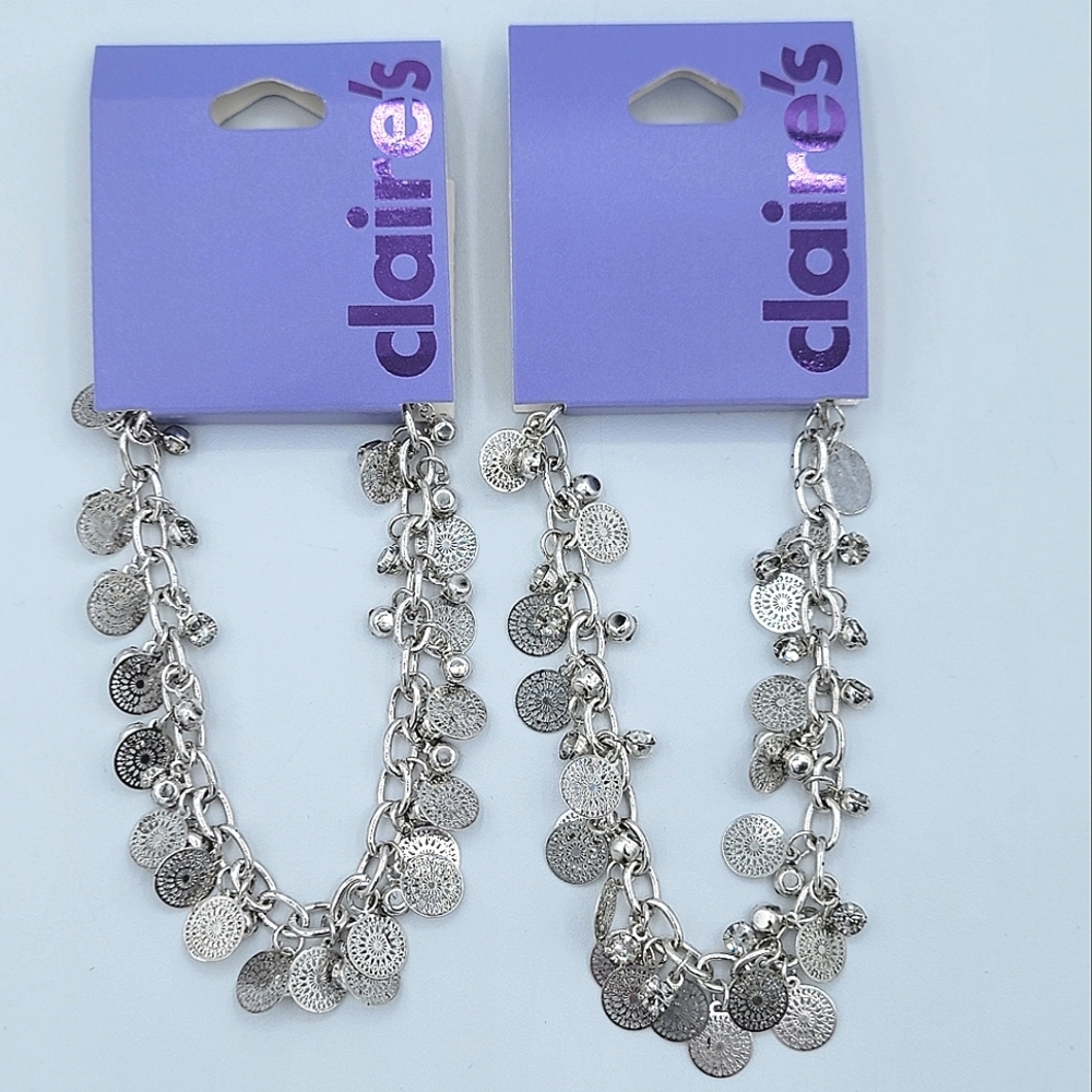 Claire's Silver Charm Bracelet Set NEW #0008